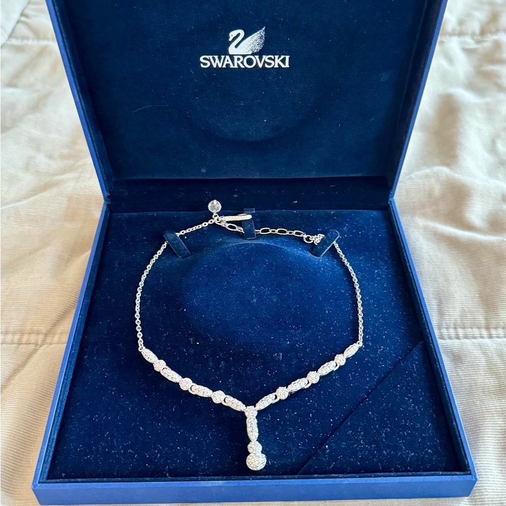 Swarovski Matrix Y Necklace – Crystal Tennis Drop, Rhodium Plated